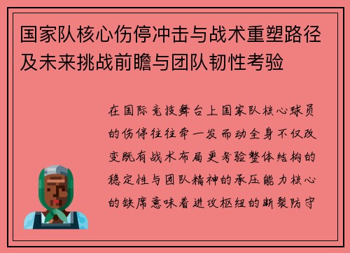 国家队核心伤停冲击与战术重塑路径及未来挑战前瞻与团队韧性考验